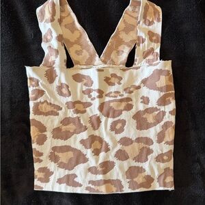 Listicle Cream and Tan Leopard Print Crop Top